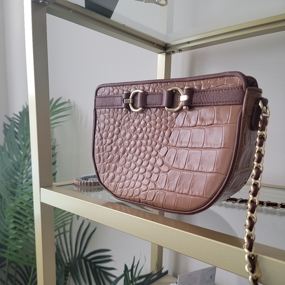 NWOT Talbots Brown Leather Crocodile Crossbody Bag/ Purse - Picture 4 of 11